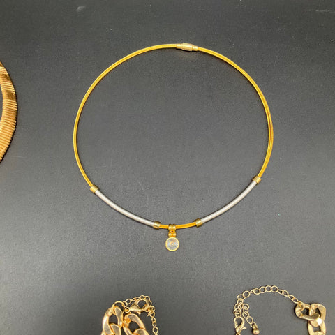 Gold Tone Fashion Necklace Lot of 7 Statement Chains Chokers Monstera Geometric