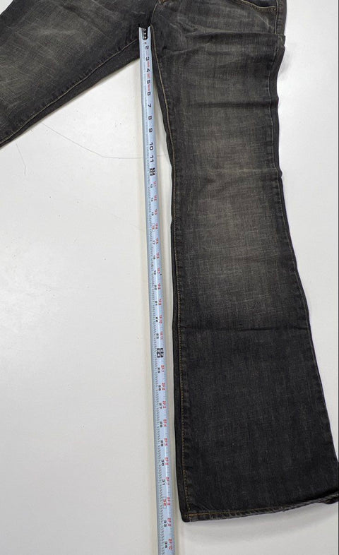 Vintage Y2K Just Cavalli Women's Gray Flared Rhinestone Logo Denim Jeans Sz 28