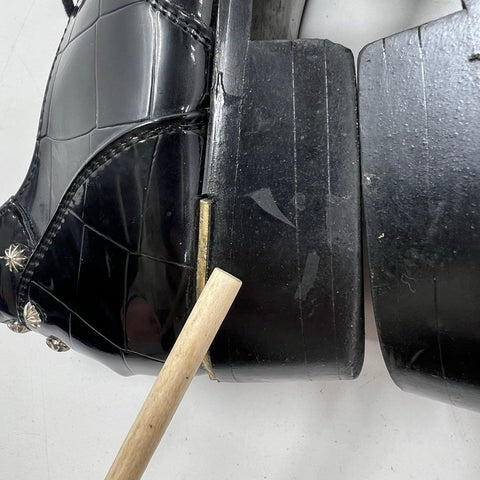 Black Croc Embossed Studded Heel Metal Toe Derby Oxford Shoes Size 46 / US 12