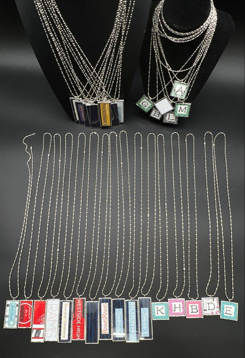 High School Spirit Monogram Solder Glass Pendant Necklace Jewelry Lot of 28