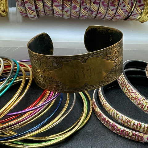 Costume Jewelry Lot 60+ Bangles Cuffs Vintage to Modern Gold Tone Mixed