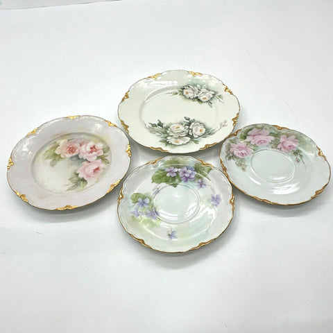 Hutschenreuther Haviland China Floral Plate Saucer 4pc Vintage Porcelain