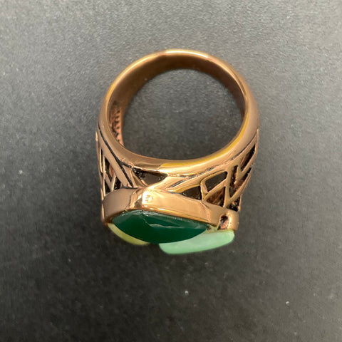 Barse Gold/Bronze Tone Green Multi-Stone Geometric Shield Statement Ring Size 8