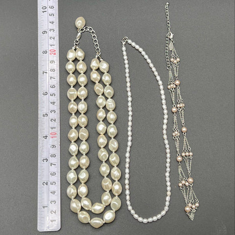 Vintage & Modern Faux Pearl Costume Jewelry Lot 15pc Necklace Bracelet Earring