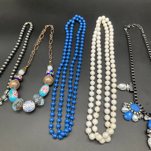 Fashion Jewelry Lot of 9 Necklaces Statement Beaded Faux Pearl Cross Pendants