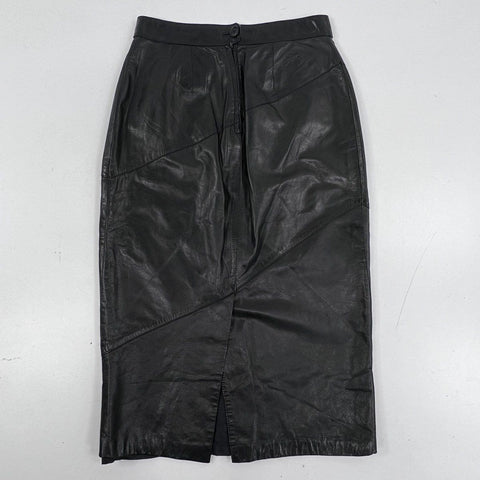 Vintage 90s Siena Women's Black Leather Pencil Skirt Diagonal Seam Sz 8