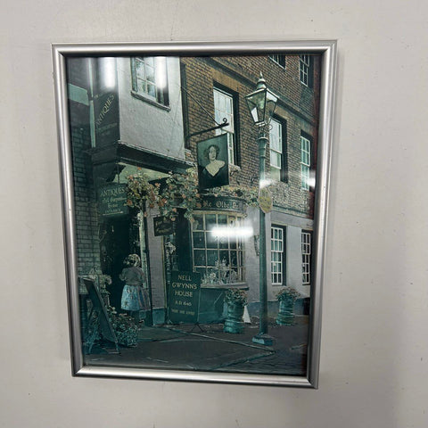 Vintage 80s Nell Gwynn's House Foil Print Framed Art England Old Town Scene
