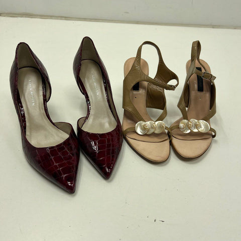 Lot 2 Karen Millen & Sergio Rossi Leather Heels Pumps Sandals Sz 37 & 36.5
