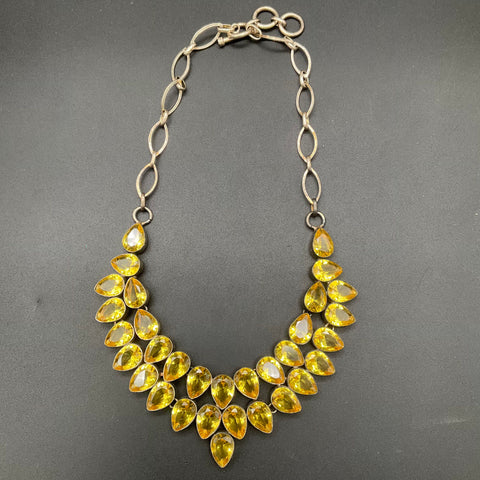 Lot of 8 Chunky Statement Bib Necklaces & Earrings Yellow Purple Gold Tone