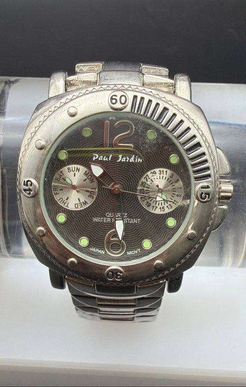 Paul Jardin Watches Lot of 2 Silver Tone Stainless Steel Back Untested As-Is