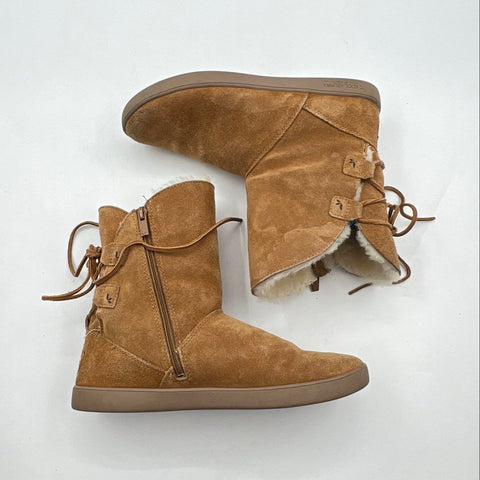 Koolaburra by UGG Dezi Chestnut Suede Faux Fur Winter Mid Calf Boots Size 9