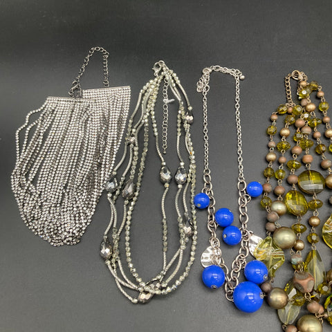 Mixed Fashion Costume Jewelry Lot 9 Necklaces Statement Beaded Silver Tone