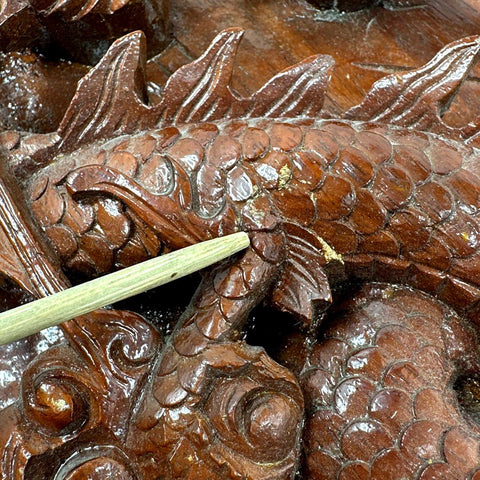 Hand Carved Wood Dragon Wall Plaque Panel Asian Motif 31 Inch Vintage