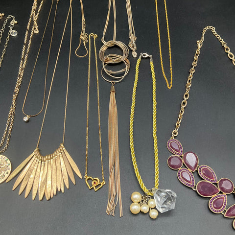 Mixed Fashion Jewelry Lot 12 Necklaces Gold Tone Statement Tassel Gameday Boho