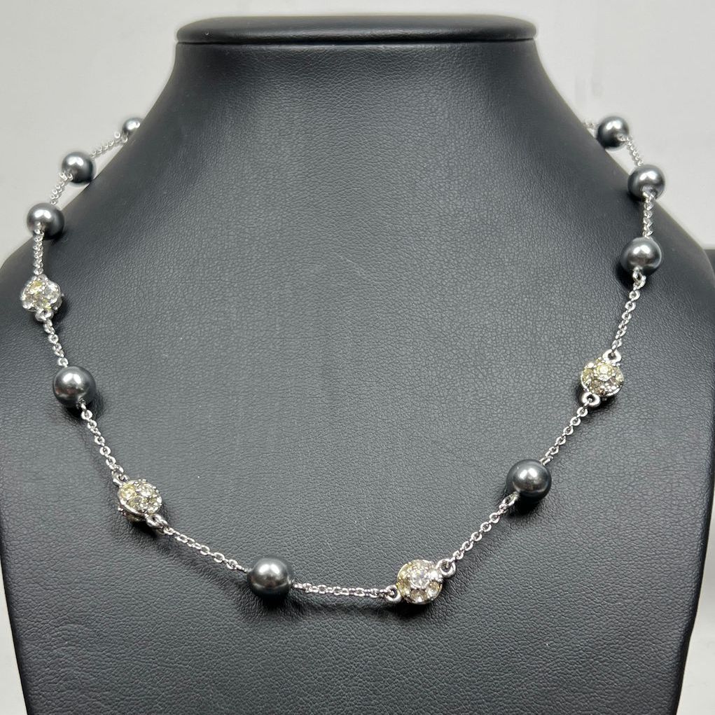 Nolan Miller Faux Pearl Rhinestone Beaded Chain Necklace