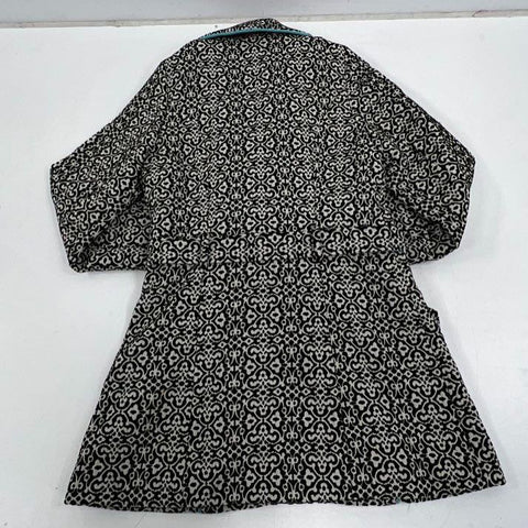 Vintage Y2K Three Sisters Women's Black Damask Chenille Belted Trench Coat M