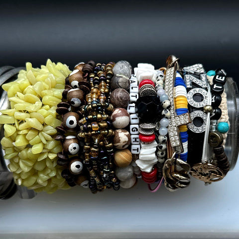 Vintage to Modern Costume Jewelry Lot Mixed Style Bangles Cuffs Beaded 45+ Pcs