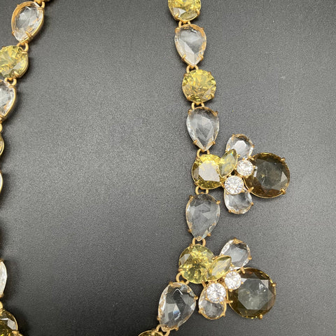 J. Crew Crystal Statement Necklace Gold Tone Yellow Clear Cluster Signed 18"