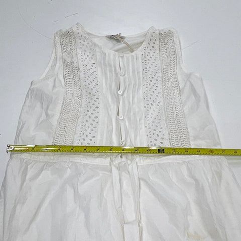 Lucky Brand Women's White Eyelet Midi Dress Sleeveless Button Front NWT Sz XS