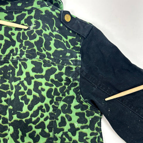 Vintage Coogi Kids Leopard Print Canvas Utility Jacket Green Black Sz 6x