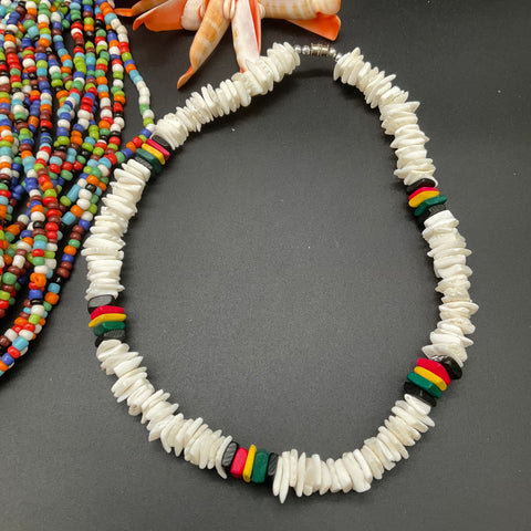 Vintage Tropical Shell and Seed Bead Jewelry Lot of 6 Necklaces Puka Boho
