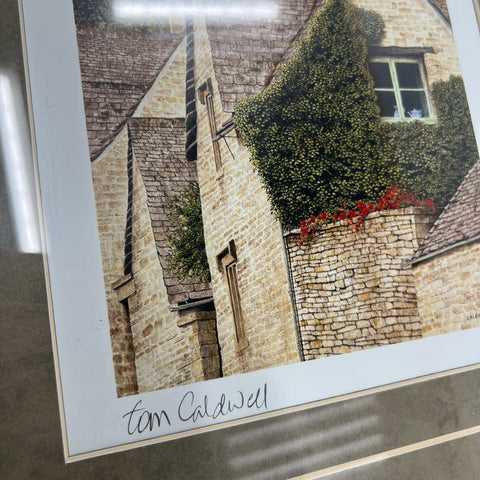 Tom Caldwell Signed Prints English Cotswold Cottages Framed Set of 2 18x20