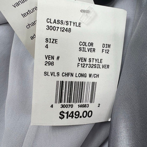 David's Bridal Women's F12732 Bridesmaid Dress Silver Chiffon Long Gown Size 4