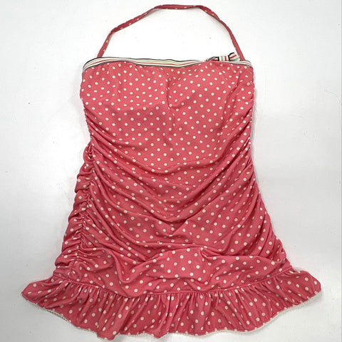 Juicy Couture Women's Pink Polka Dot Ruched Ruffle Swim Dress One Piece Sz M