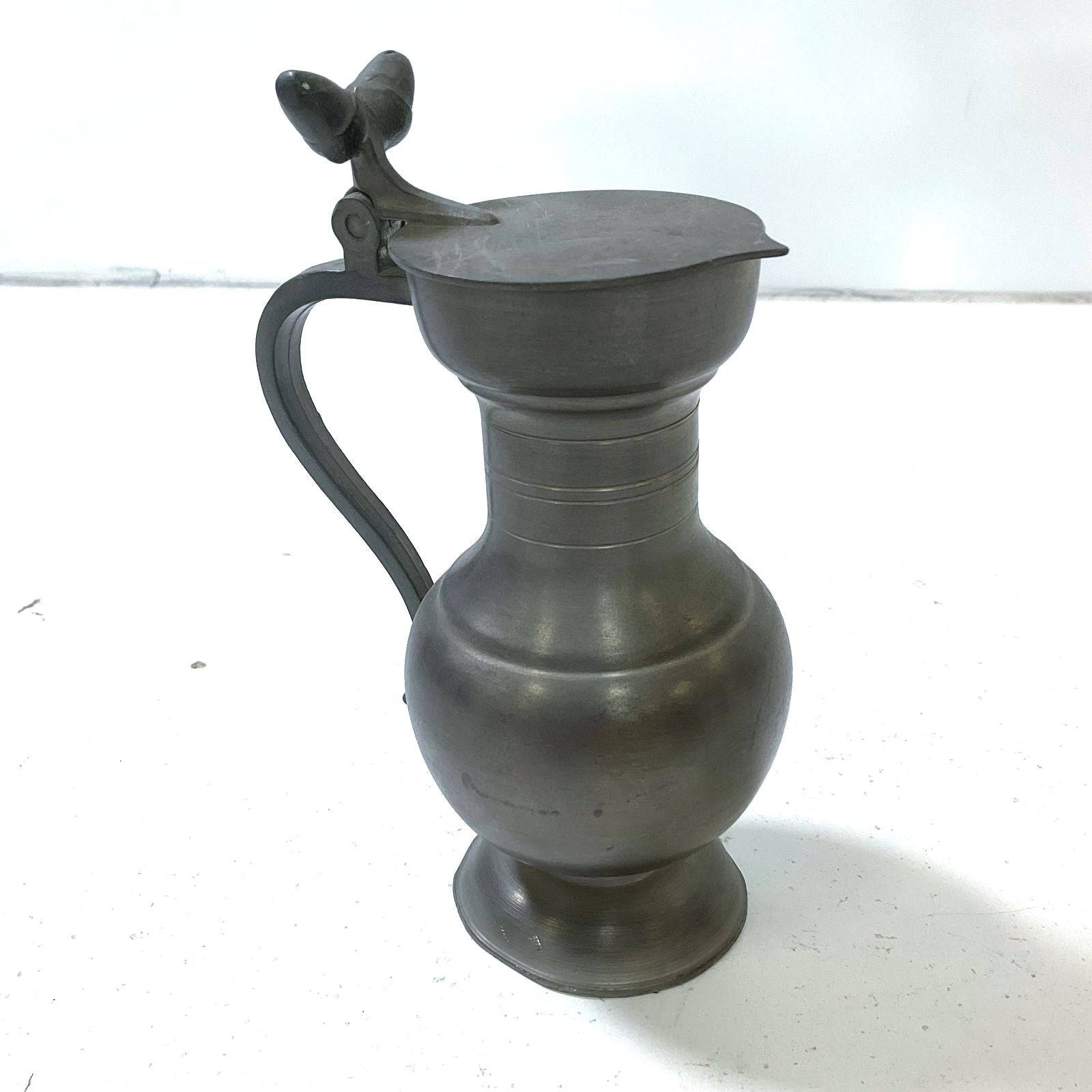 Vintage German Pewter Lidded Syrup Pitcher Creamer Acorn Finial Hallmarked