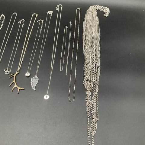 Fashion Pendant Jewelry Lot of 13 Necklaces Silver Gold Tone Antler Feather