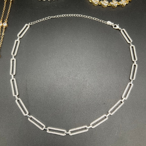 Costume Jewelry Lot of 6 Gold Silver Tone Paperclip Necklaces Tennis Bracelets