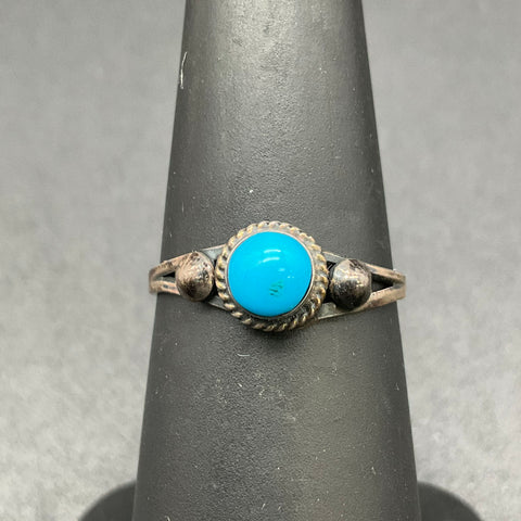 Vintage Mexican 925 Sterling Silver Turquoise Dainty Solitaire Ring Size 5.5