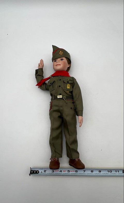 Vintage Boy Scout Doll Bisque Porcelain 17 Inch Full Uniform Salute Pose