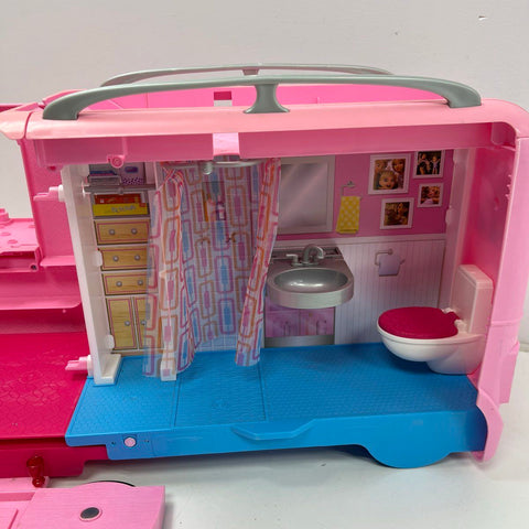 Mattel Barbie Pop-Up Camper RV Vehicle Playset Pink Expands Toy Doll House