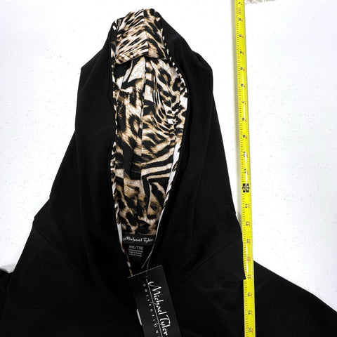 Michael Tyler Women's Black Hooded 3/4 Sleeve Leopard Print Trim Top NWT XXL