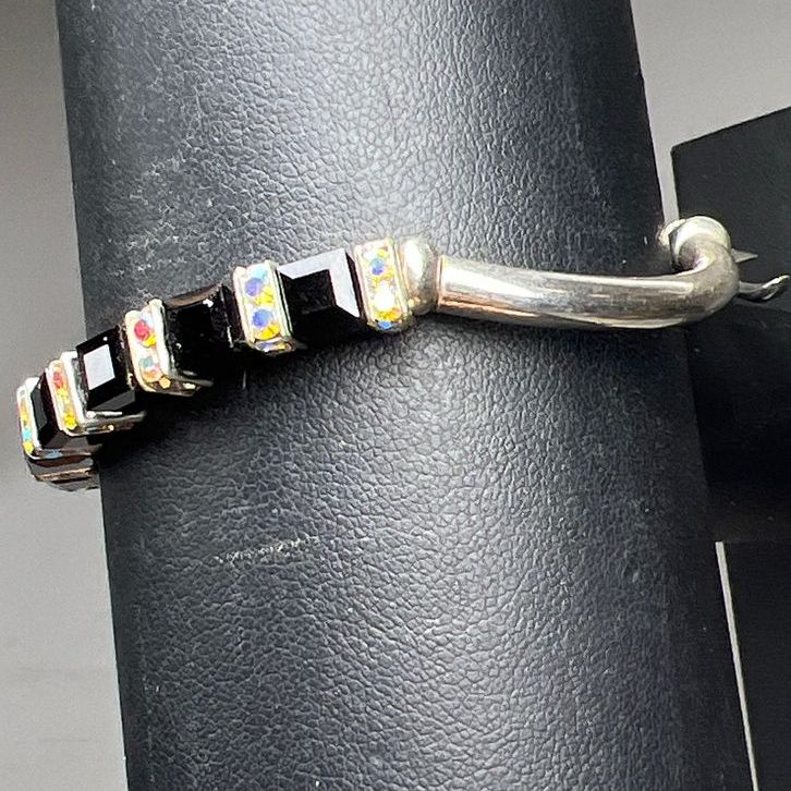 Sterling Silver Black Beaded Rhinestone Bracelet