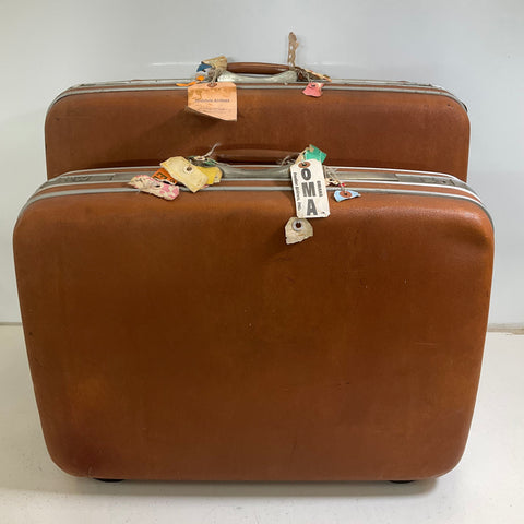 Vintage 60s Samsonite Brown Silhouette Hardcase Suitcase Luggage Set Lot of 2