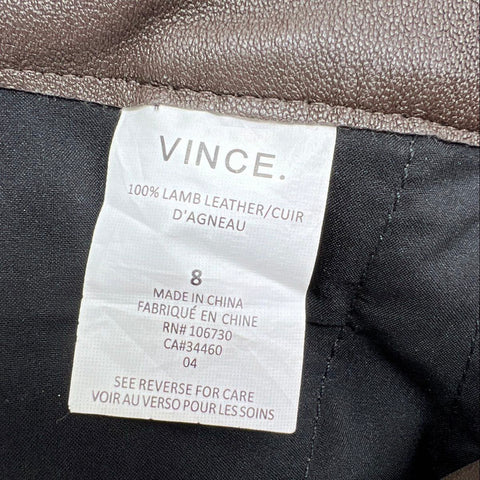 Vince Women's V2900 Skinny Lamb Leather Pants Brown 5-Pocket Size 8