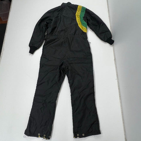 John Deere Women's Snowsuit Jumpsuit Black Vintage 70s Belted Striped Size L