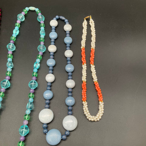 Vintage Beaded Statement Necklace Lot of 5 Faux Pearl Glass Boho Costume Jewelry