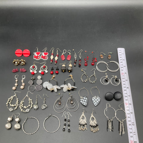 Vintage to Modern Costume Jewelry Lot 25 Pairs Earrings Hoops Dangles Studs