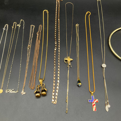 Vintage to Modern Mixed Costume Jewelry Lot 13 Necklaces Gold & Silver Tone