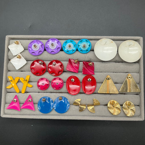 Vintage 1980s Costume Jewelry Lot of 21 Pairs Earrings Metal Enamel Bold Geo