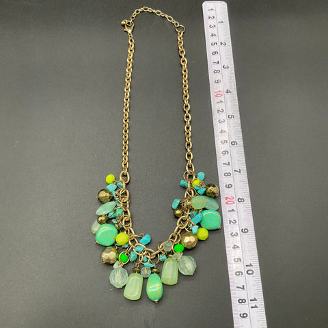 Costume Jewelry Lot Necklaces Earrings Turquoise Neon Tassels Gold Tone 7pc