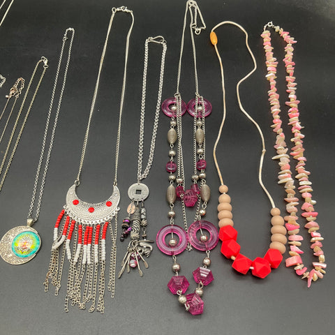 Boho Eclectic Necklace Jewelry Lot of 11 Crescent Moon Tree of Life Pendants