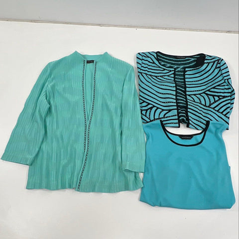 Ming Wang Women's Lot of 3 Tops Cardigan Jacket Tank Set Blue Black