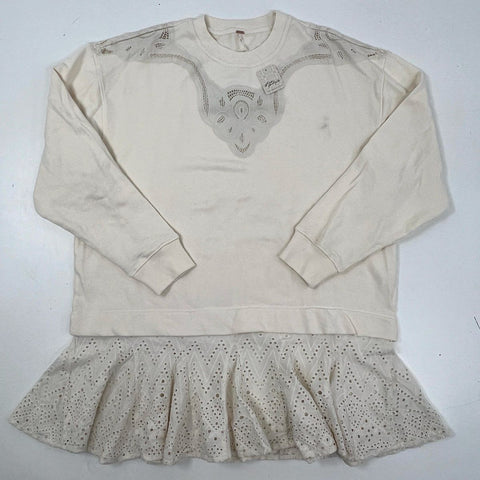 Free People Women's Prairie Sweatshirt Dress Oat Combo Eyelet Sz M NWT
