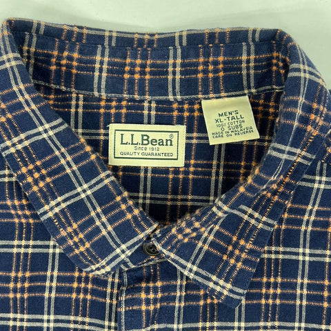 Men's LL Bean Blue Orange Plaid Long Sleeve Button Up Cotton Shirt - Size XLT