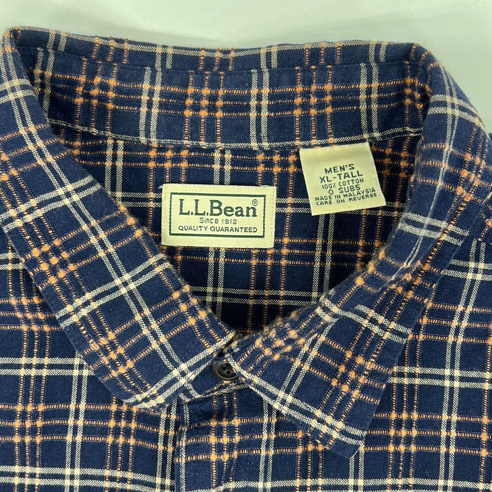 Men's LL Bean Blue Orange Plaid Long Sleeve Button Up Cotton Shirt - Size XLT