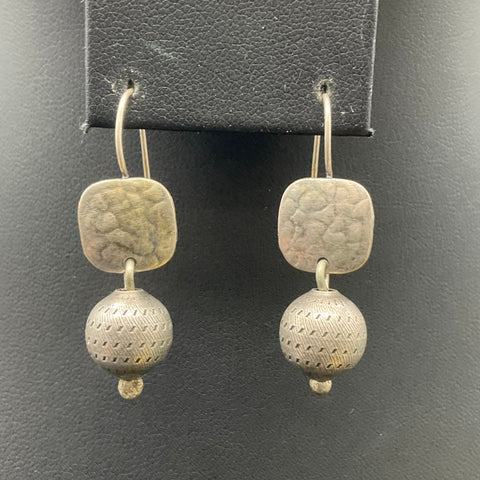 Vintage 1980s Marjorie Baer MB SF Silver Tone Hammered Dangle Earrings